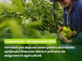 În perioada 1 septembrie – 30 septembrie, fermierii pot depune cereri pentru acordarea sprijinului financiar aferent primelor de asigurare în agricultură