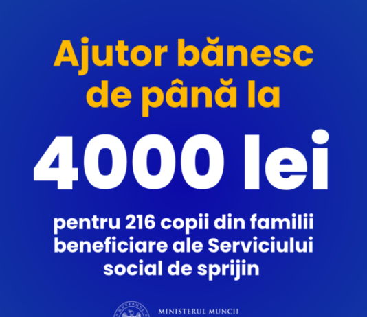 216 copii din cadrul Serviciului social de sprijin vor beneficia de un ajutor bănesc de până 4000 de lei pentru pregătirea de școală
